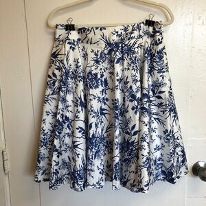 J. Peterman Toile de Jouy skirt flowers and birds print 100% cotton blue white